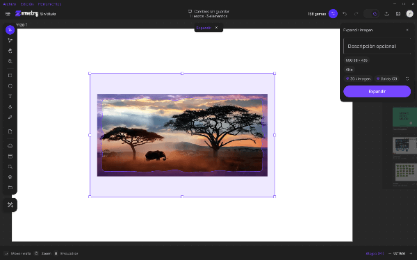 Herramienta Expandir imagen de Zimetry con una fotografía de paisaje y una guía exterior para ampliar sus bordes